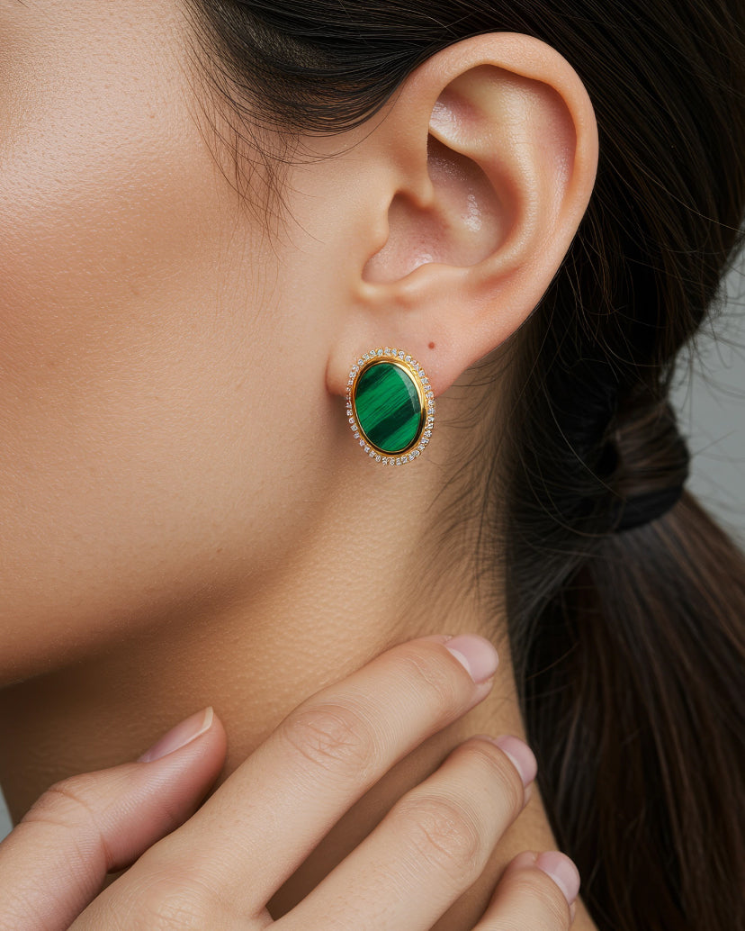 Aura Gems Earrings-Malachite